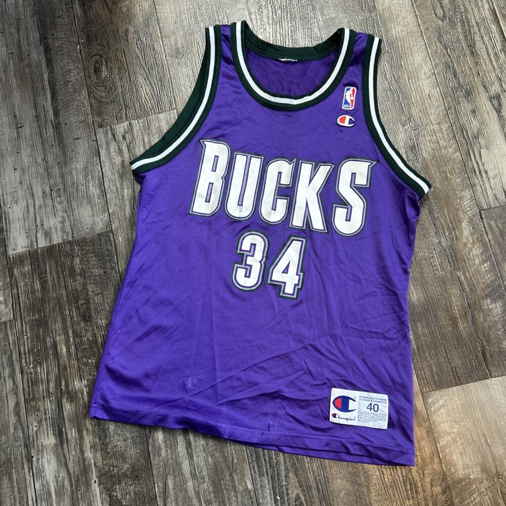Vintage 90s Ray Allen Milwaukee Bucks Champion NBA Authentic Jersey Sz 40 M